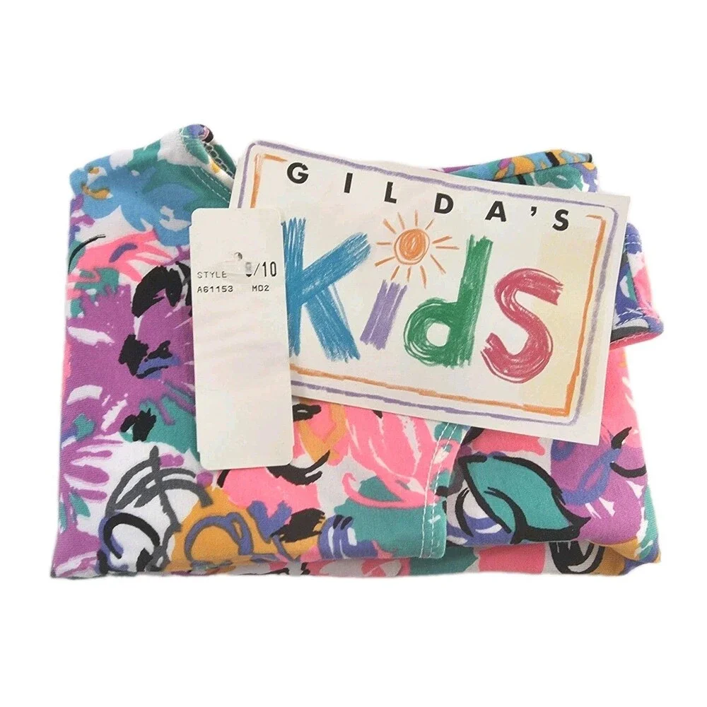 Gilda Marx Kids VTG 80s Pastel Scribbles Cotton Biketard Leotard Dance Size 8/10